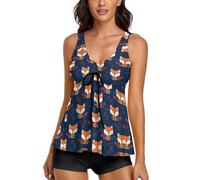 JiuPopular Costumi da bagno da donna, graziosa sciarpa Fox Tankini da donna con pantaloncini, costumi da bagno per surf, immersioni, Graziosa sciarpa volpe, 4XL