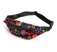JiuPopular Marsupio con scritta "Peace and Love", regolabile, per corsa, camminata, escursionismo