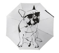 JiuPopular Ombrello pieghevole, grazioso ombrello con procione, ombrello da viaggio con apertura e chiusura automatica, antivento, impermeabile, Bulldog francese., Automatic