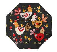 JiuPopular Ombrello pieghevole, strano ombrello colorato a forma di pollo, ombrello da viaggio per antivento, impermeabile
