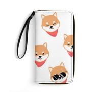 JiuPopular Portafoglio in pelle, bel cane Shiba Lnu, con corda, di piccole dimensioni e grande capacità, facile da trasportare