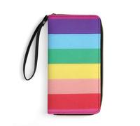 JiuPopular Portafoglio in pelle, righe orizzontali colorate arcobaleno, con corda, piccole dimensioni e grande capacità, facile da trasportare