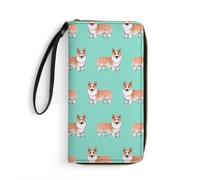 JiuPopular Portafoglio in pelle, simpatico Corgi Pet e tè al latte, con corda, di piccole dimensioni e grande capacità, facile da trasportare