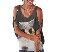 JiuPopular Top da donna, Torre Eiffel di Parigi, Francia, top da donna con spalle scoperte, per lavoro e ufficio, Simpatico Gatto Occhiali, 5XL