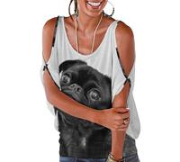 JiuPopular Top da donna, Torre Eiffel di Parigi, top da donna con spalle scoperte, per lavoro e ufficio, Carino nero carlino cane., 4XL