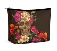 JiuPopular Trousse per cosmetici, pochette per trucco con pappagallo, borsa da toilette portatile con cerniera per uso quotidiano, viaggio, Teschio di zucchero floreale Giorno dei morti, Taglia unica