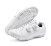 JiuQing Scarpe da Ciclismo da Uomo Piatte Antiscivolo Senza Blocco Casual per Bici da Strada per Camminare Lavorare,Bianca,38 EU