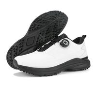 JiuQing Scarpe da Golf da Uomo Senza Tacchetti Leggere E Comode con Tomaia Morbida E Impermeabile Traspiranti per Camminare sul Campo,Black White,42 EU