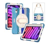 JiuRui 360° Ratating Hand Strap Rainbow Drop-proof Protective Case Compatible with iPad Air 11 (2025)/Air4/5/6-10.9 inch Universal(Vibrant Blue (with straps))