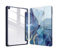 JiuRui Accessori, Painted Protective Cover with Pen Slot, Acrylic Marble Texture Shell Suitable for iPad Pro 11 inch 2021/2022/2018(Blue gold marble)