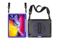 JiuRui Anti-fall Silicone Shell, Strap and Shoulder Protective Cover Suitable for iPad Air 11 inch-2024/2025(Black+Blue (bracelet+strap))