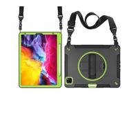 JiuRui Anti-fall Silicone Shell, Strap and Shoulder Protective Cover Suitable for iPad Pro 11 inch-2024/2025(Black+green (bracelet+strap))