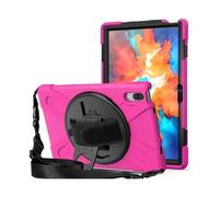 JiuRui Custodie e Cover, 360° Rotating Bracket Tablet Case+Shoulder Strap compatible with Lenovo Tab P11 Pro TB-J706F and P11 TB-J606F(Rose Red,2021 P11 Plus)