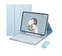 JiuRui tablet Accessori, Tastiera e mouse con tasti rotondi staccabili, custodia in pelle PU+TPU compatibile con Samsung Galaxy Tab A9 Plus 11 pollici SM-X216/X218(Sky Blue+Keyboard)