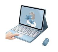 JiuRui tablet Accessori, Tastiera e mouse con tasti rotondi staccabili, custodia in pelle PU+TPU compatibile con Samsung Galaxy Tab A9 Plus 11 pollici SM-X216/X218(Misty Blue+touch Keyboard)