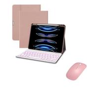 JiuRui tablet Accessori, Tastiera retroilluminata staccabile, custodia protettiva in pelle flip compatibile con iPad 10a generazione da 10,9 pollici(Pink+keyboard+mouse)