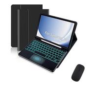 JiuRui tablet Accessori, Tastiera touch retroilluminata staccabile, custodia protettiva in pelle flip compatibile con Samsung Galaxy Tab S9 FE 10.9 pollici SM-X510/X516(Black+Keyboard+mouse)