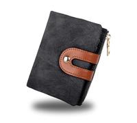Jiusely Piccolo portafoglio in pelle bi-fold 4pa, Nero , 12.5cm * 9.5cm * 2cm, Rétro