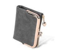 Jiusely Portafogli da donna in pelle, portafoglio da donna bifold con protezione RFID, portafoglio compatto con chiusura a cerniera, Grigio, Rétro