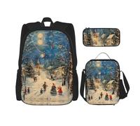 JIUTY 3 zaini per libri scolastici da 40,6 cm con scatola per il pranzo grandi zaini per scuola elementare prescolare, Nero , Taglia unica, Set di zaini per la scuola