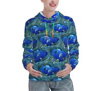 JIUTY 3d Underwater World Fish Dolphi Donna Foderato Felpa Con Cappuccio Caldo Pullover Tasca Frontale Felpe Invernali Con Tasche, Nero , XL