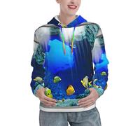 JIUTY 3D Wall Underwater World Fish Donna Foderato Felpa Con Cappuccio Caldo Pullover Tasca Frontale Felpe Invernali Con Tasche, Nero , XXL