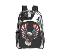 JIUTY American Eagle Flag Print Clear Security Backpack Pvc Scuola Bookbag Viaggio Tasca Frontale Rete Laterale Utility Moderna