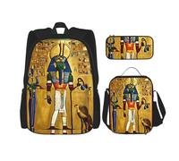 JIUTY Antico Egitto Tribe Series 3 pz Zaino 40,6 cm Scuola Bookbag con Lunch Box Grandi Zaini per Scuola Elementare Prescolare, Nero , Taglia unica, Set di zaini per la scuola