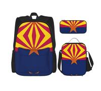 JIUTY Arizona State Flag 3 pz zaino 40,6 cm scuola bookbag con scatola pranzo grandi zaini per scuola elementare prescolare, Nero , Taglia unica, Set di zaini per la scuola