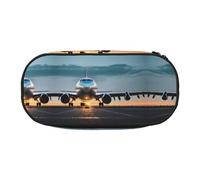 JIUTY Astuccio per matite con cerniera a forma di aeroplano nella luce della sera, carino estetico, grande capacità, organizer portatile da scrivania per adulti, Nero , Taglia unica, Organizer per