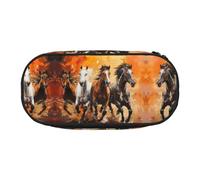 JIUTY Astuccio per matite con cerniera, grande capacità, con motivo cavalli che corrono, organizer portatile da scrivania per adulti, Nero , Taglia unica, Organizer per borse