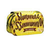 JIUTY Astuccio per penne e matite con stampa Hello Sunshine con sfondo giallo, grande capacità, astuccio per cancelleria per bambini, a doppio strato, per scuola, ufficio, università, Nero , Taglia