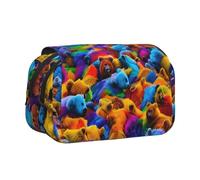 JIUTY Astuccio per penne e matite di grande capacità, con stampa di orsi colorati, per bambini, con doppio strato, per scuola, ufficio, università, Nero , Taglia unica, Organizer per borse