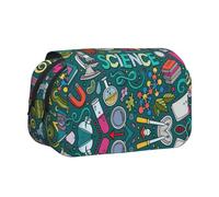 JIUTY Astuccio per penne e matite, grande capacità, con stampa a tema scienza dei cartoni animati, astuccio per cancelleria per bambini, con doppio strato, per scuola, ufficio, università, Nero