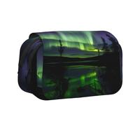 JIUTY Astuccio per penne e matite, grande capacità, con stampa di luci del nord scure, borsa per cancelleria per bambini con doppio strato per scuola, ufficio, università, Nero , Taglia unica