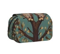 JIUTY Astuccio portapenne con stampa di rami di albero e gufo, grande capacità, astuccio per cancelleria per bambini, con doppio strato, per scuola, ufficio, università, Nero , Taglia unica, Organizer