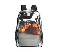 JIUTY Autunno Zucca Stampa Trasparente Sicurezza Zaino Pvc Scuola Bookbag Viaggio Tasca Frontale Rete Laterale Utility Moderna