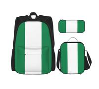 JIUTY Bandiera della Nigeria, 3 pezzi, 40,6 cm, zaino per la scuola, con portapranzo, grandi zaini per la scuola elementare, Nero , Taglia unica, Set di zaini per la scuola