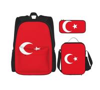 JIUTY Bandiera della Turchia 3pcs Zaino 16 "Scuola Bookbag con Lunch Box Grandi Zaini per Elementare Prescolare, Nero , Taglia unica, Set di zaini per la scuola