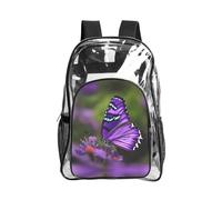 JIUTY Bella Viola Farfalla Stampa Chiara Sicurezza Zaino Pvc Scuola Bookbag Viaggio Tasca Frontale Rete Laterale Utility Moderna