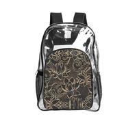 JIUTY Boho Gold Lotus Flowers Print Clear Security Backpack Pvc Scuola Bookbag Viaggio Tasca Frontale Rete Laterale Utility Moderna