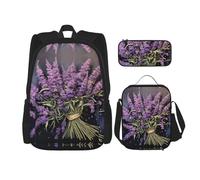 JIUTY Bouquet di lavanda, 3 pezzi, 40,6 cm, borsa per libri scolastici con portapranzo, grandi zaini per scuola elementare prescolare, Nero , Taglia unica, Set di zaini per la scuola