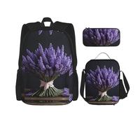 JIUTY Bouquet di lavanda, 3 pezzi, 40,6 cm, borsa per libri scolastici con portapranzo, grandi zaini per scuola elementare prescolare, Nero , Taglia unica, Set di zaini per la scuola
