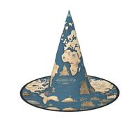 JIUTY Cappellino da strega con mappa del mondo, 2 pezzi, per cosplay, feste di Halloween, accessorio per costume da strega per feste di Halloween