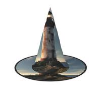 JIUTY Cappello da strega con stampa di un vecchio faro, 2 pezzi, per cosplay, feste di Halloween, accessorio per costume da strega per feste di Halloween