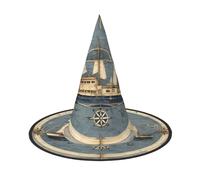 JIUTY Cappello da strega con stampa di una mappa della barca a vela, 2 pezzi, per cosplay, feste di Halloween, accessorio per costume da strega per feste di Halloween