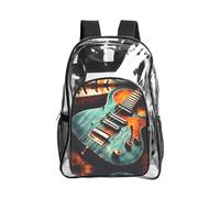 JIUTY Chitarra Musicale Modelli Stampa Chiara Sicurezza Zaino Pvc Scuola Bookbag Viaggio Tasca Frontale Rete Laterale Utility Moderna