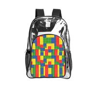 JIUTY Colorful Brick Print Clear Security Backpack Pvc Scuola Bookbag Viaggio Tasca Frontale Rete Laterale Utility Moderna