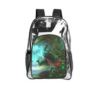JIUTY Colorful Pavone Stampa Chiara Sicurezza Zaino Pvc Scuola Bookbag Viaggio Tasca Frontale Rete Laterale Utility Moderna