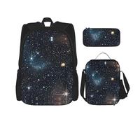 JIUTY Constellation Star Clusters Galaxies, 3 pezzi, zaino da 40,6 cm, per la scuola, con portapranzo, grandi zaini per la scuola elementare, Nero , Taglia unica, Set di zaini per la scuola